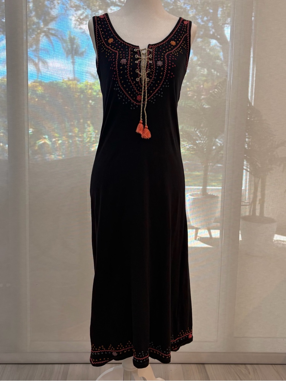 Vintage Betsey Johnson Black Maxi Dress with Pink & Orange Embroidery - Picture 2 of 7